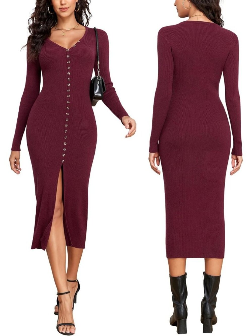 Chic V-Neck Long Sleeve Maxi Cardigan Dress | Button Down Sweater Style
